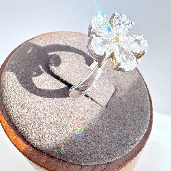 VTG Solid Sterling Silver 925 Cubic Zirconia Flower Statement Ring Size 8.25 - Picture 5 of 10